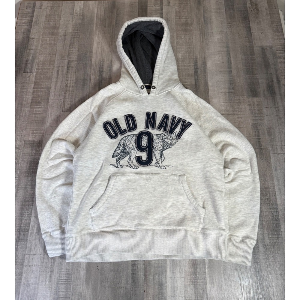 Old Navy Surplus Wolf Graphic Hoodie Mens Medium Gray Pullover Military